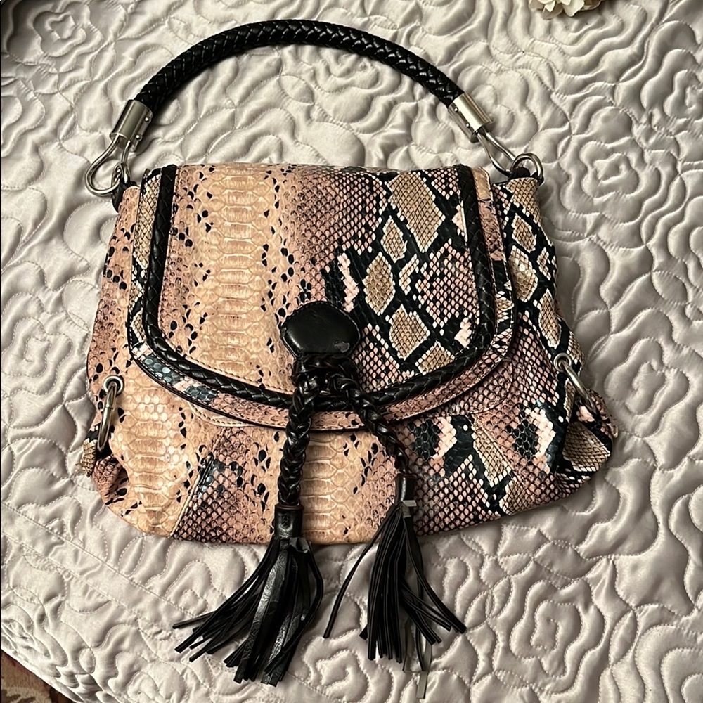 Big Buddha Vegan Leather Snake Print Handbag